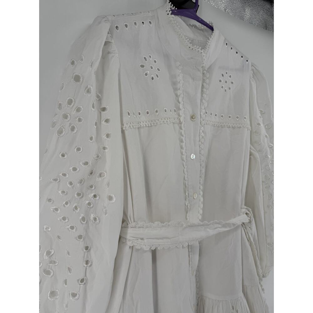 Avec Les Filles Women's White Eyelet Cotton Lined Shirt Dress Size 8 - Picture 3 of 12